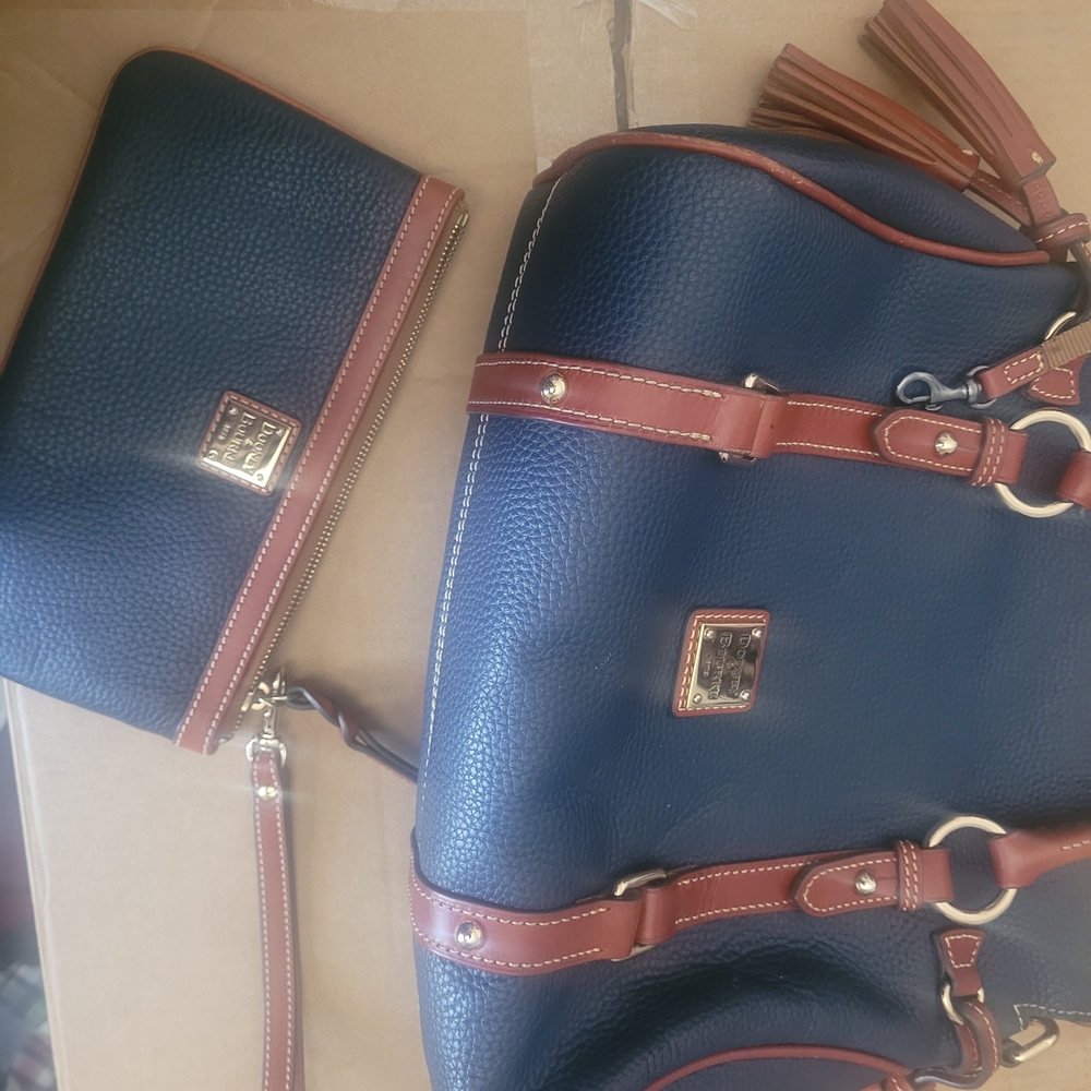 Dooney & Bourke Navy, Brown Leather Handbag Set - Picture 2 of 16